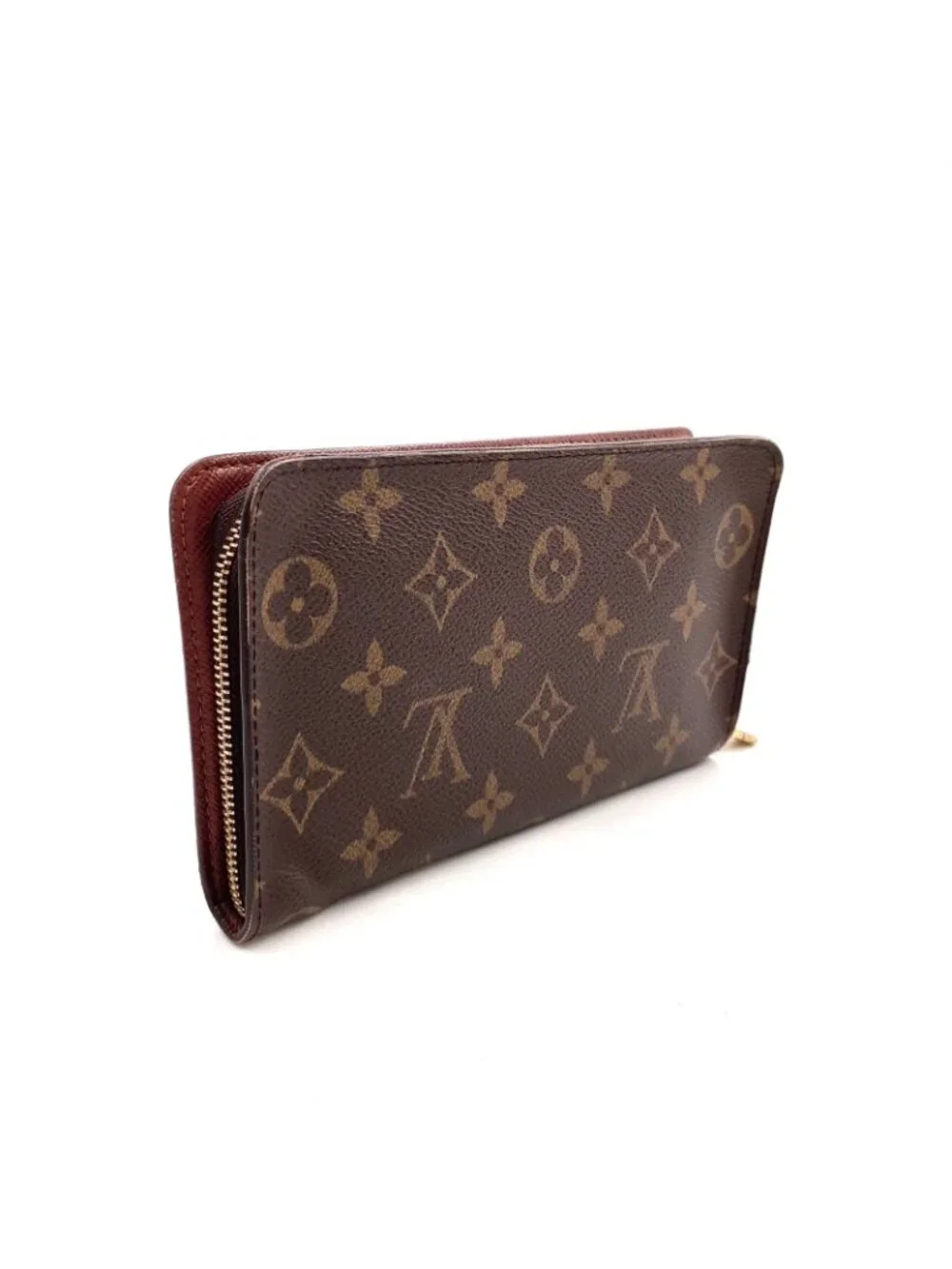 Louis Vuitton Porte-Monnaie Monogram Leather Brown Round Zippy Wallet Gold